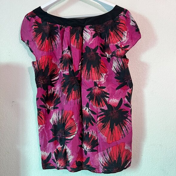 Classiques Entier Womens Floral Print Cap Sleeve Silk Blouse Top XL Pink Black - Picture 4 of 10